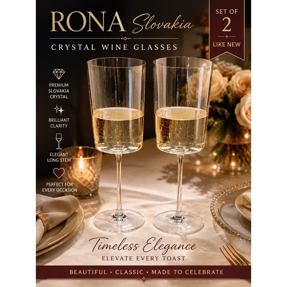 New Pair RONA Slovakia Crystal Cylindrical Barrel Bowl Wine Glasses-11oz